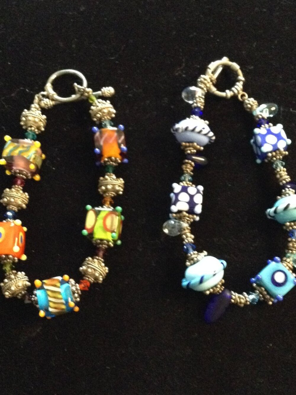 VTG 70/80's 2 Glass Beaded Lamp work Bracelets Toggle Closure Boho Artistic Chic